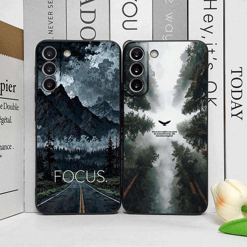 Vintage Forest Landscape Snow Mountain Scenery Phone Case for Samsung Galaxy S25 S24+ S23 Ultra S22Plus S20 S21 FE M53 M34 Cover