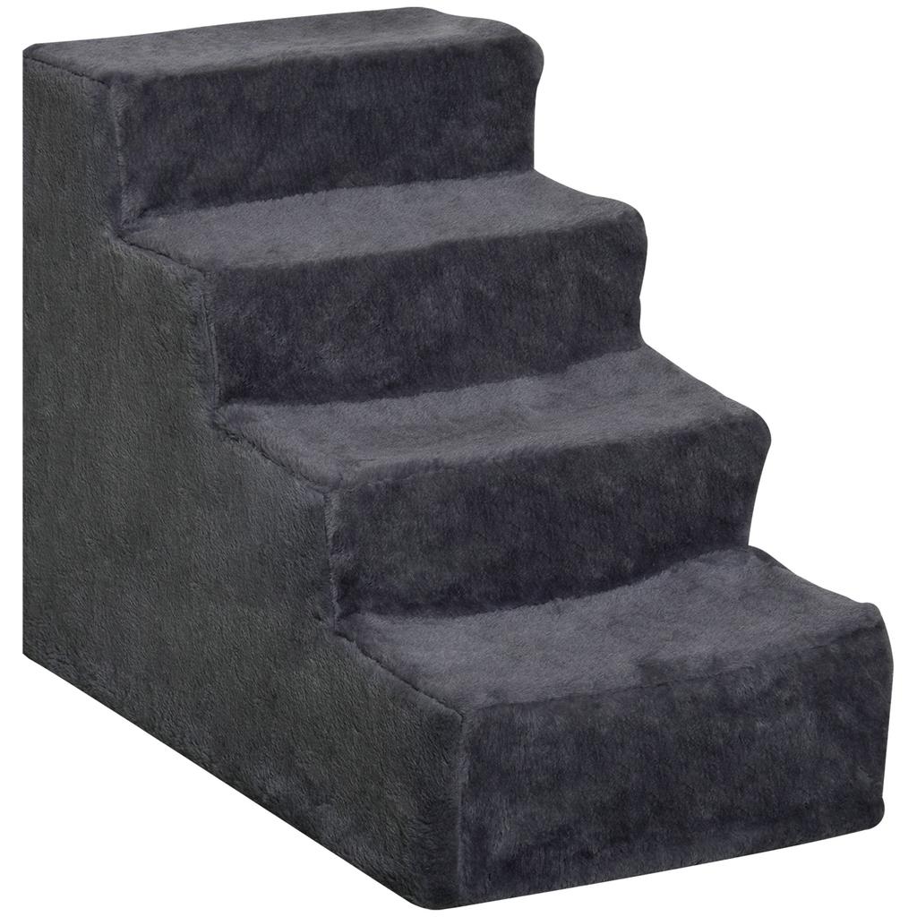 Portable 4-Step Dog Ladder, Removable Velvet Fabric and Wood, 60x35x44 cm, Dark Grey