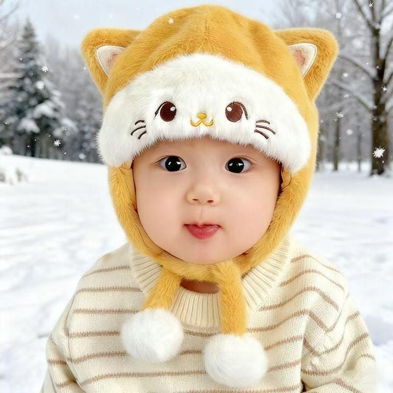 Adorable Cartoon Plush Baby Hat – Unisex Winter Ear-Protecting Lei Feng Design, Thick and Warm