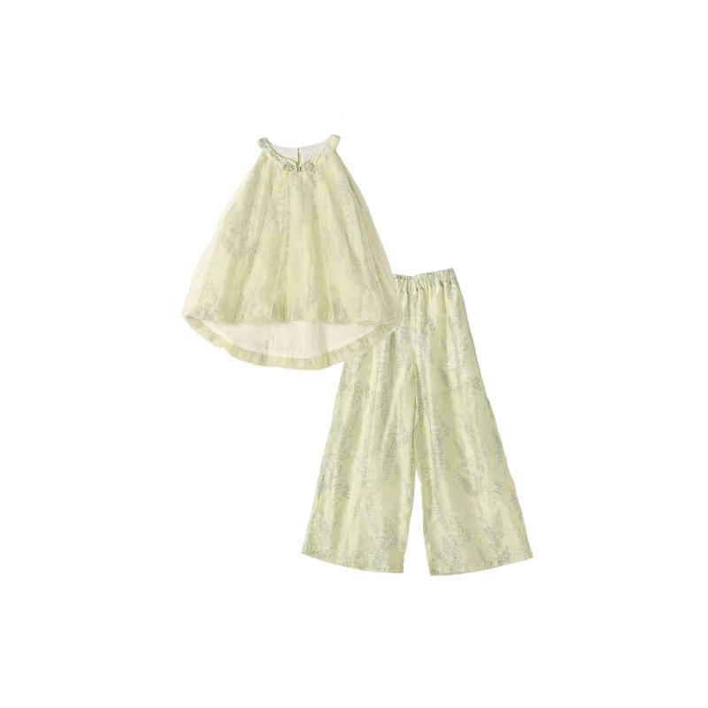 Deesha Girls  Chinese Style Yellow Print Sleeveless Set 130
