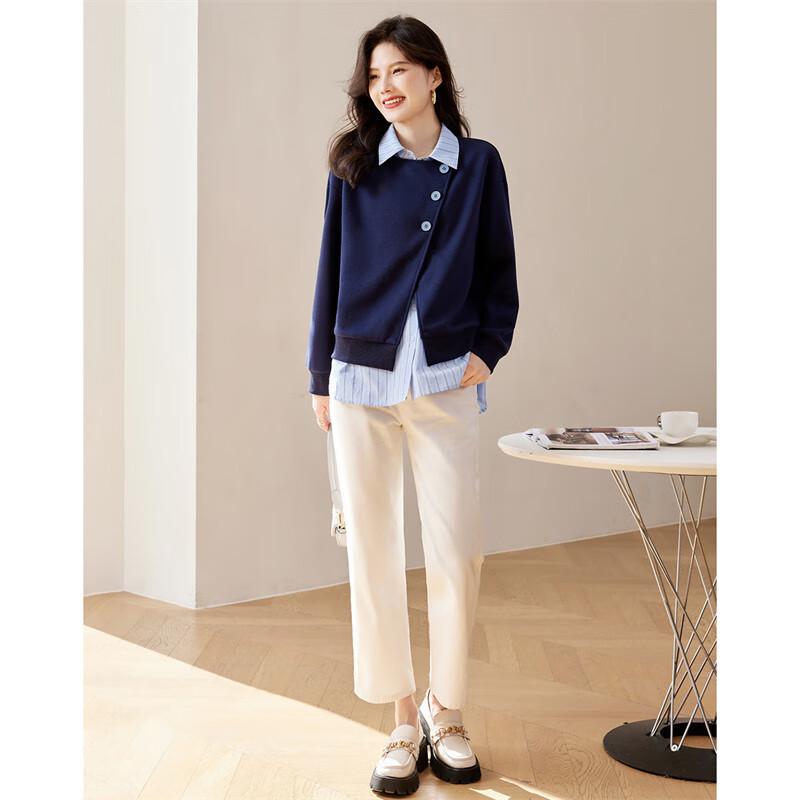 Women's Faux Two-Piece Spliced Lapel Sweatshirt