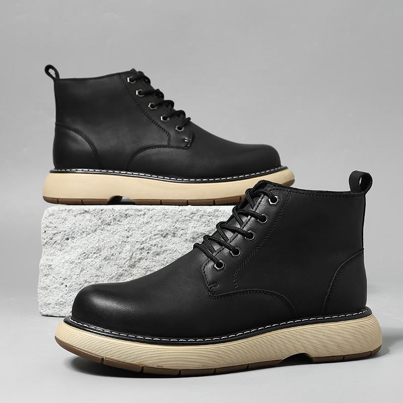 Luxury Brand Winter Cow Leather Platform Boots for Men Designer Casual Work Shoes Genuine Leather Outdoor High Top Ankle Boot