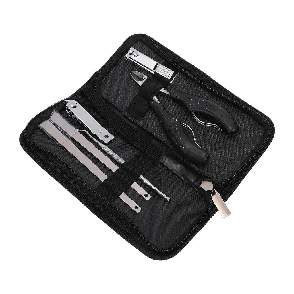 Ingrown Toenail Clipper Kit Straight Angled Cutter Nail Scraper Professional Clipper Set 7pcs Black