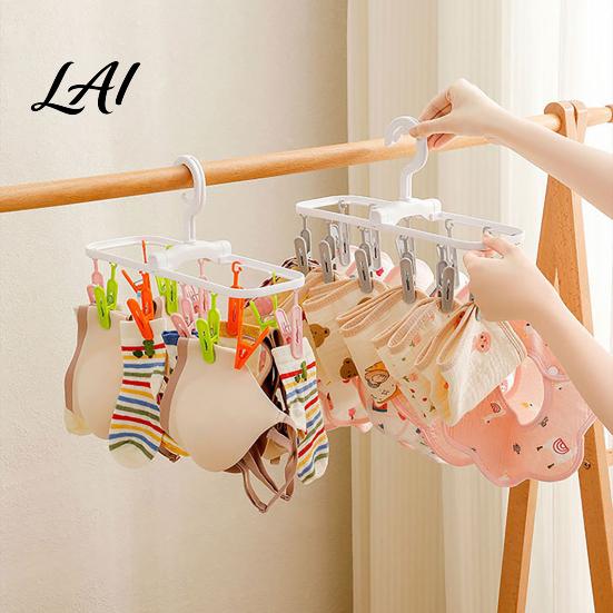 Plastic Clothing Clip Clothes Drying Rack with 12 Clips Heavy Duty Rotatable Multi Hanger Foldable Hanger Anti-Slip Organizer for Underwear