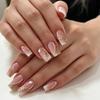 24 Pieces Of Manicure Powder White Gradual Change Curve Love Glitter Process Medium Rectangular Wearing Nail