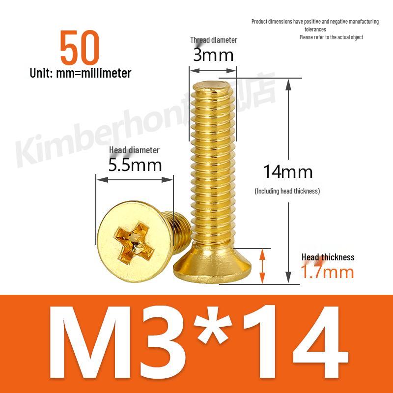 Copper Phillips Countersunk Head Machine Screws, Sizes M2–M4, Lengths 6/8/10/12mm