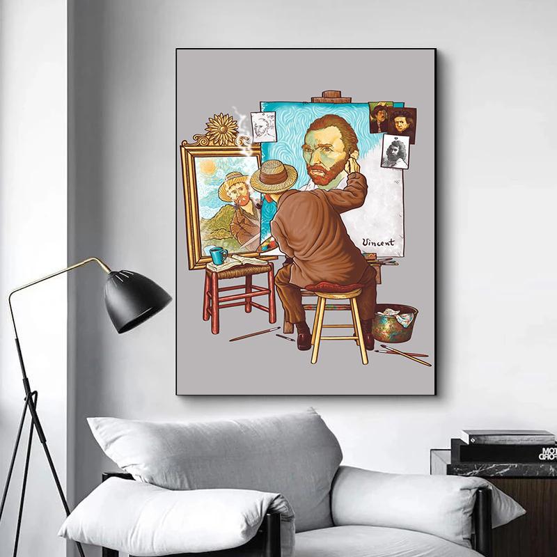 Retro Van Gogh Triple Self-Portrait Canvas Paintings Posters and Prints Wall Art Pictures for Living Room Decoration Cuadros