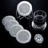 Glass Mirrored Coaster Crushed Diamond Round 4" Cup Mat Decor On Tabletop for Bar Tools Dining Table