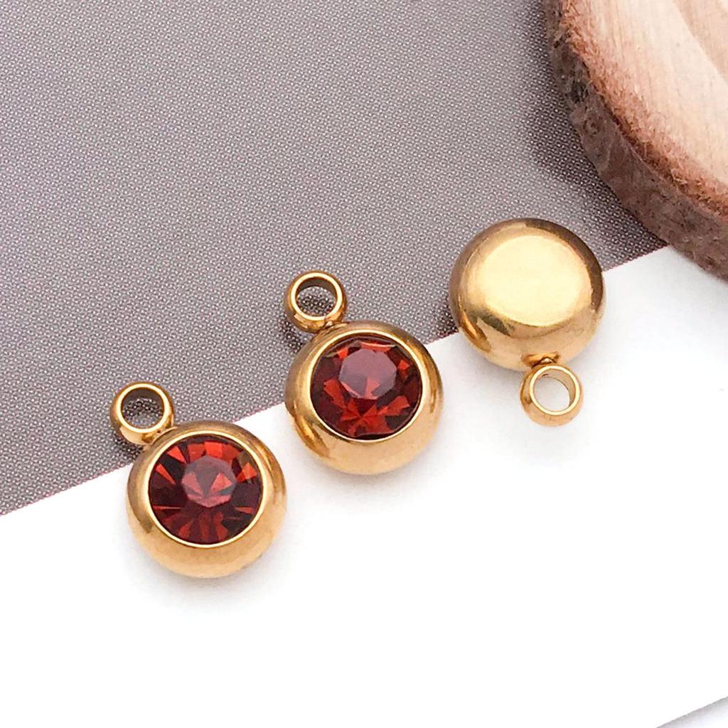 Twelve Color Birthstone Round Titanium Steel Pendant for DIY Jewelry