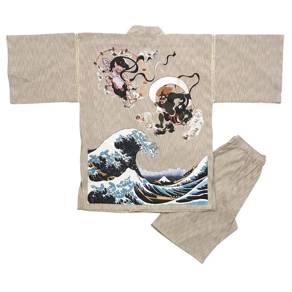 Edoten Jinbei traditional Cool Summer Original Japanese Wind Thunder Wave LL Shijira-woven (Japanese clothing), Wear, 100% Cotton, Discharge-dyed