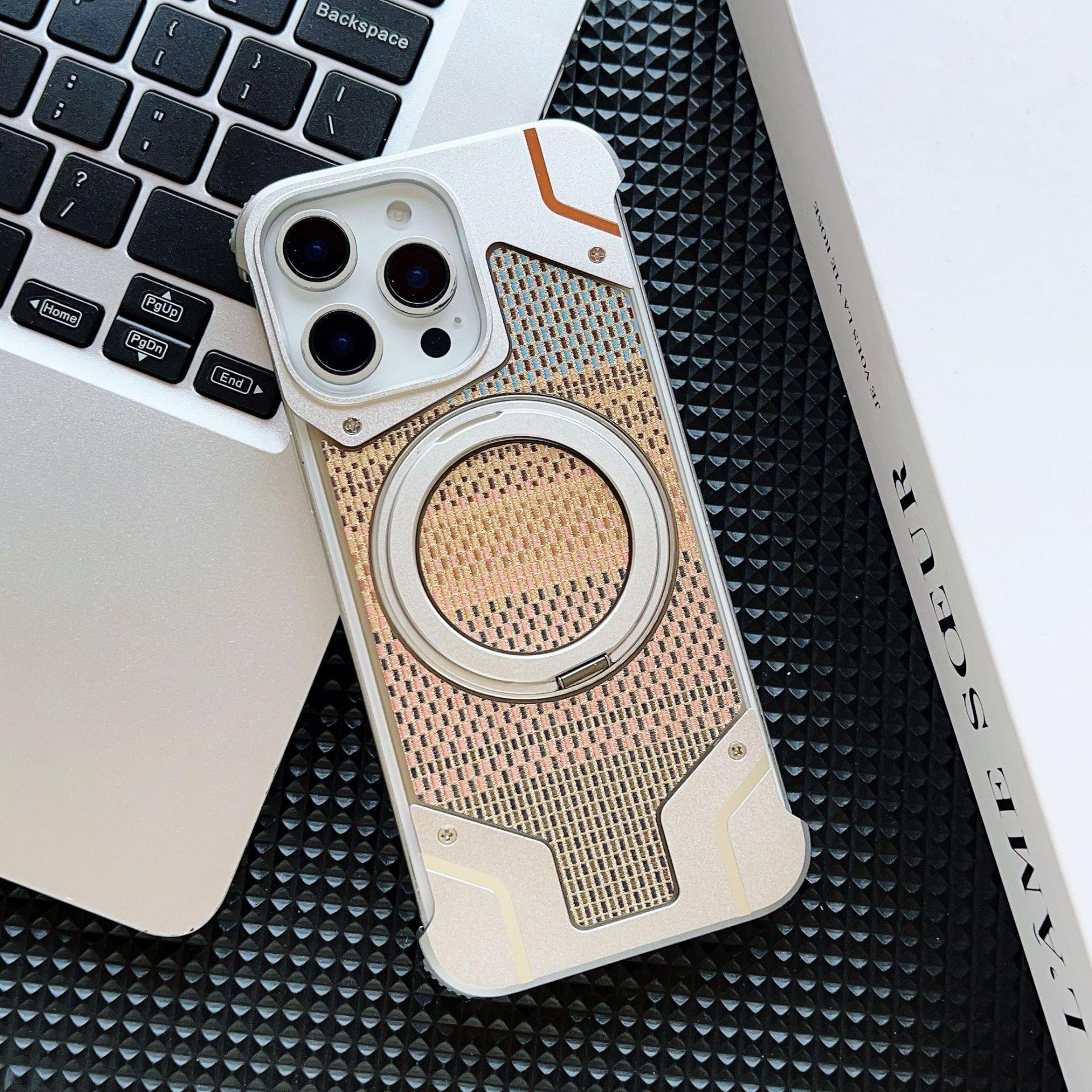 

iPhone 16 Pro Max Gold Thread Silver Brocade Borderless Magnetic Stand Case iPhone 15