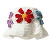 Women Plush Hat Bowler Hat Knitted Hat Breathable Handmade Crochet Vibrant Floral Pattern Cute Hollow Ruffles Colorful 56-58cm