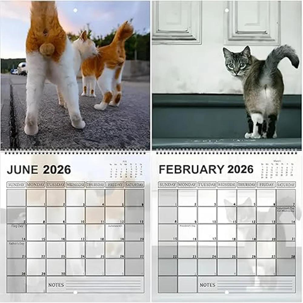 Humorous 2026 Cat Butt Calendar 12 Monthly Funny Cat Tail Wall Calendar Family Planner Scheduling Tool For Living Room Bedroom