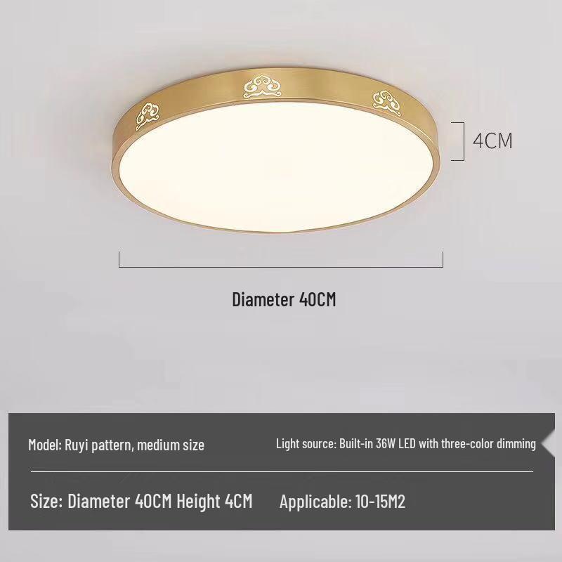 All-Copper Modern LED Ceiling Light: Ultra-Thin Round Fixture for Bedroom, Balcony, and Hallway