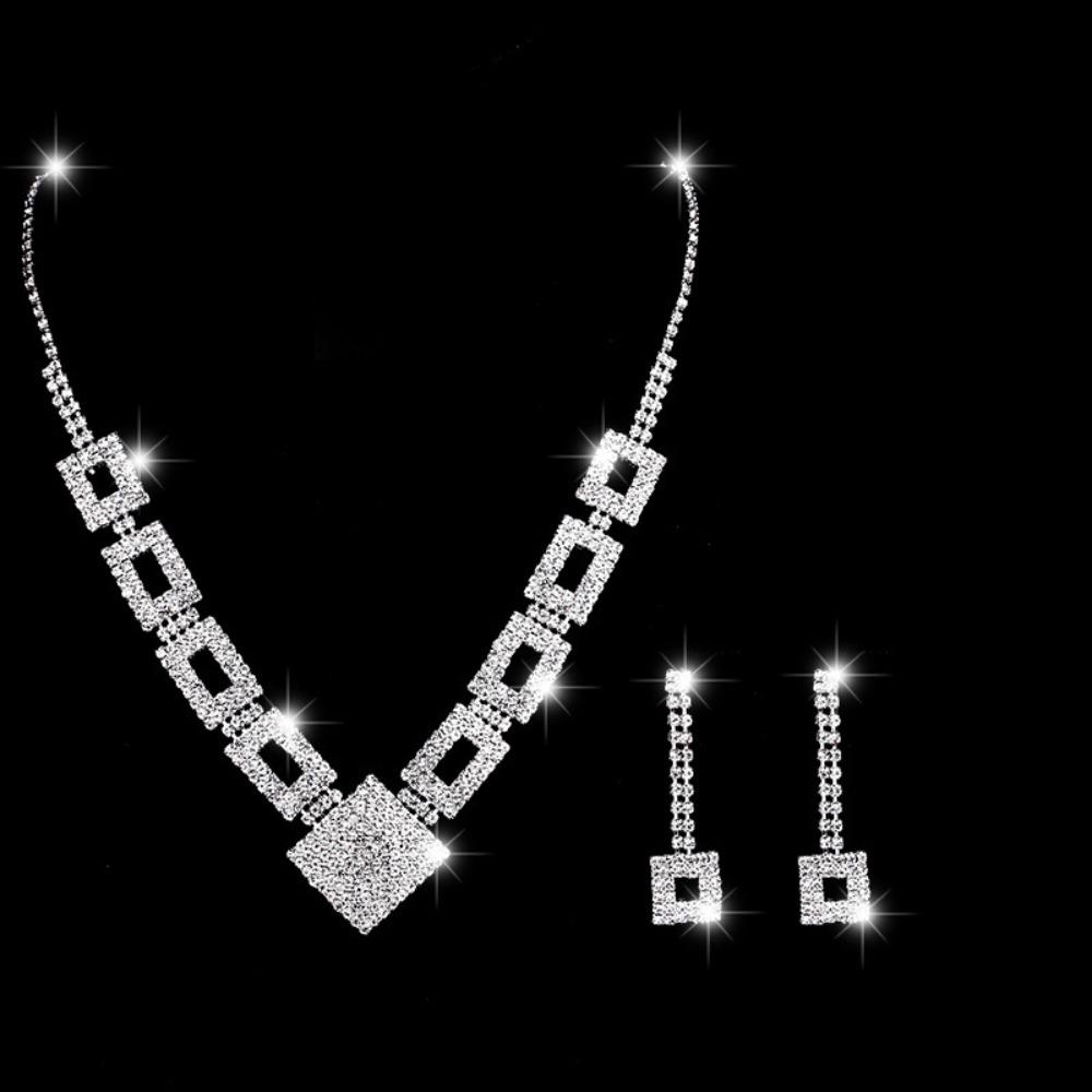 Jewelry Set High-end Full Diamond Three-piece Necklace Earrings Earrings Bracelet Dress Jewelry Accessories