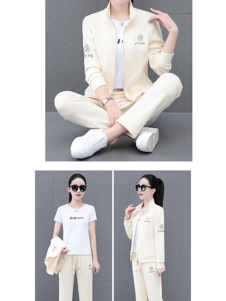 Women's Autumn Spring Cardigan Tracksuit Set - Fashionable, Age-Reducing, Versatile Three-Piece Outfit