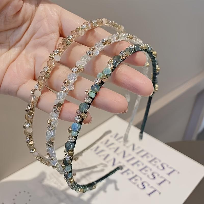 3 retro Hong Kong-style crystal hairbands. Exquisite and elegant, practical for face washing and daily wear. 3pcs mixed colors each