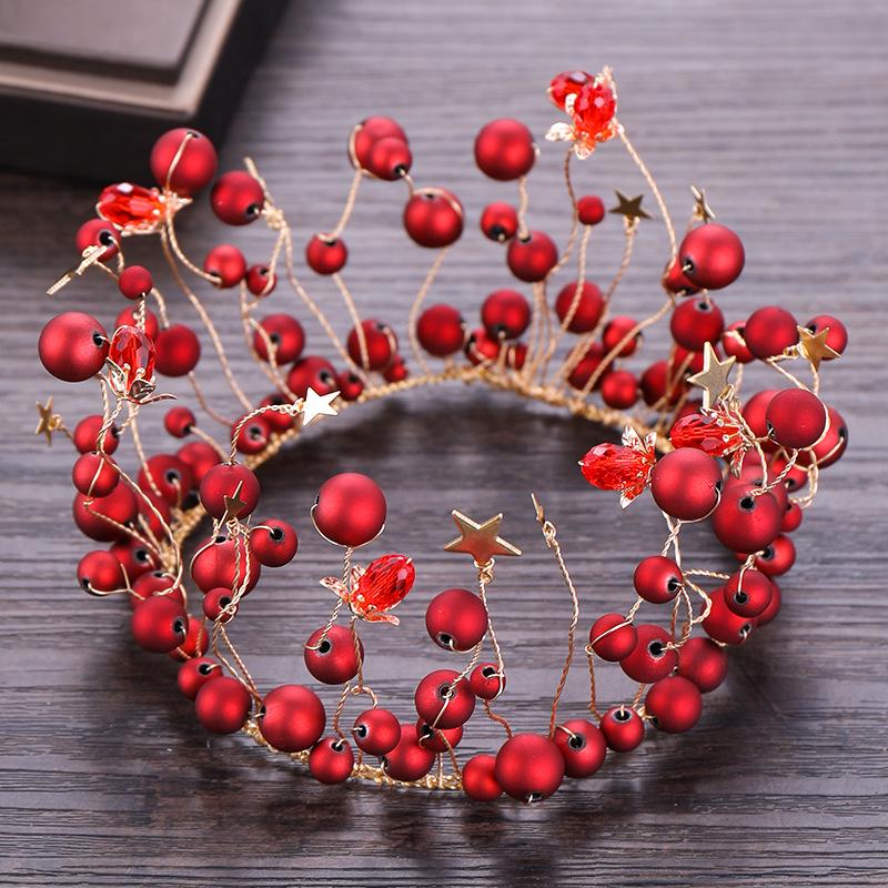 Red Crown Pearl Headdress for Weddings and Birthdays