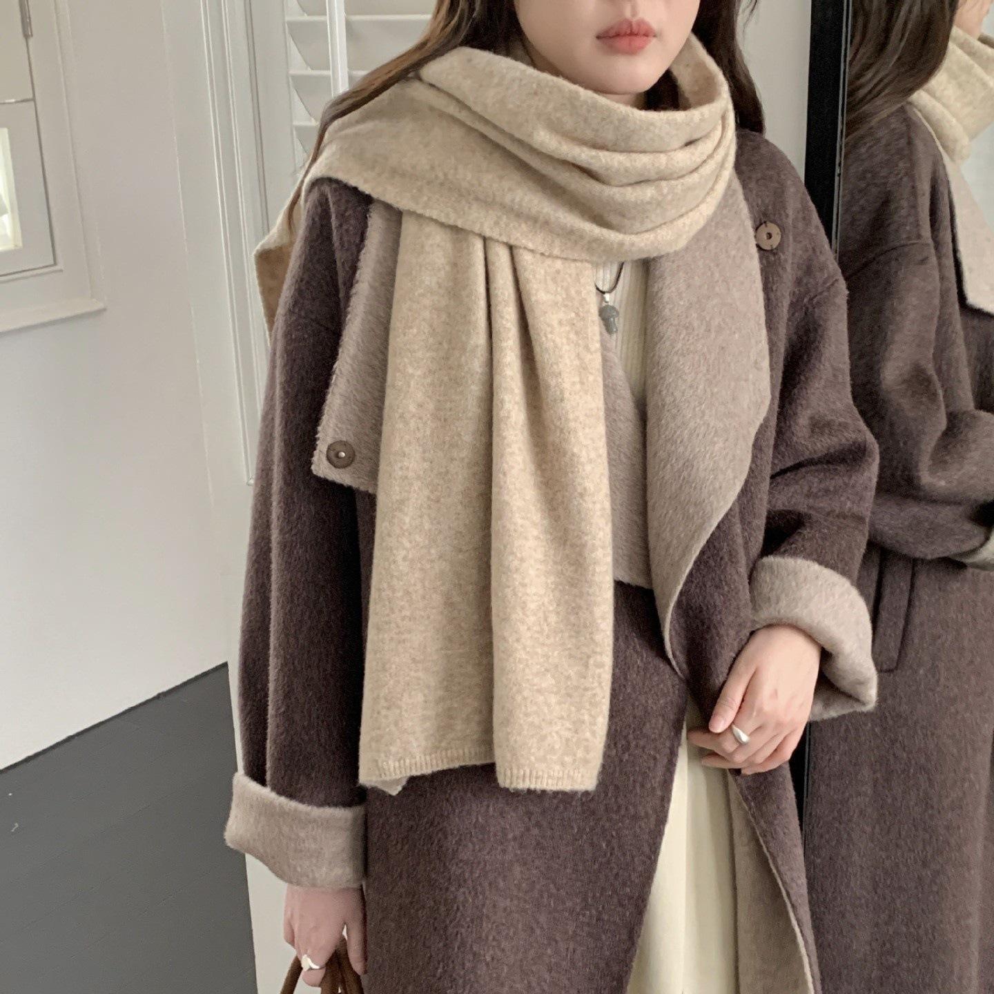 

Японский И Корейский Осенне-Зимний Однотонный Шарф из Шерстяной Смеси Теплый Простой Высококлассный Универсальный Шарф Прямые Продажи Женский