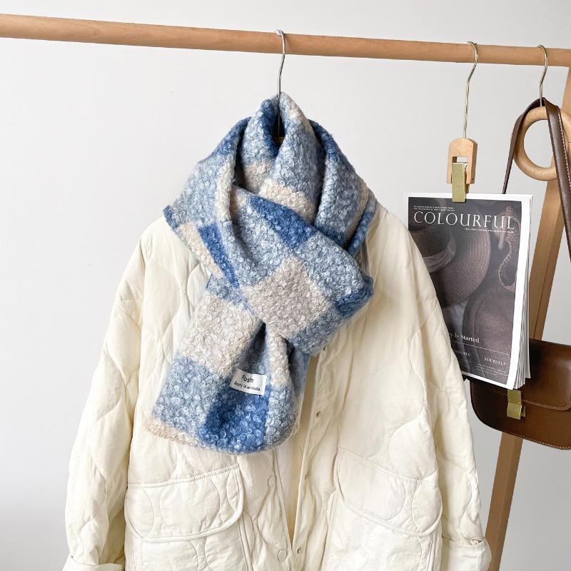 Wool Roll Plaid Shawl Women's Winter Premium Maillard Coffee Scarf Triangle Hemming Imitation Cashmere