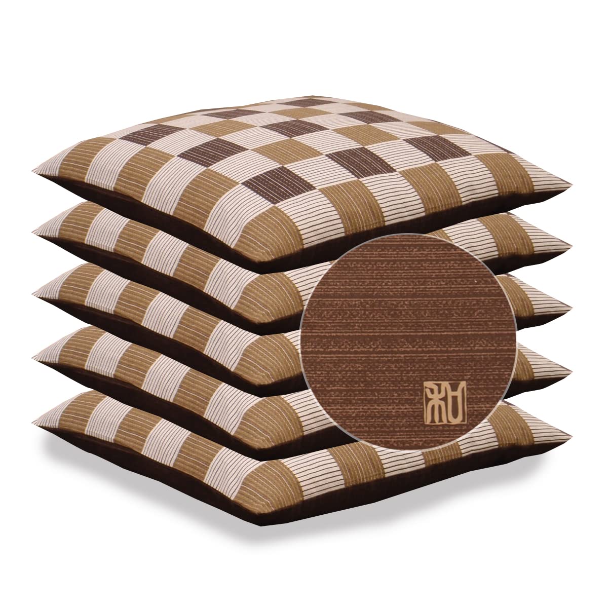 Set of 5 Zabuton Cushion Made in Meisen Modern Japanese Brown Covers 55x59cm Japan 100 Cotton Size 55x59cm Reversible Pattern Checkered 6740₽