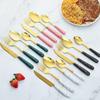 24pcs Stainless Steel Marbled Tableware Set Nordic Style Dessert Dinnerware Suit  Restaurant