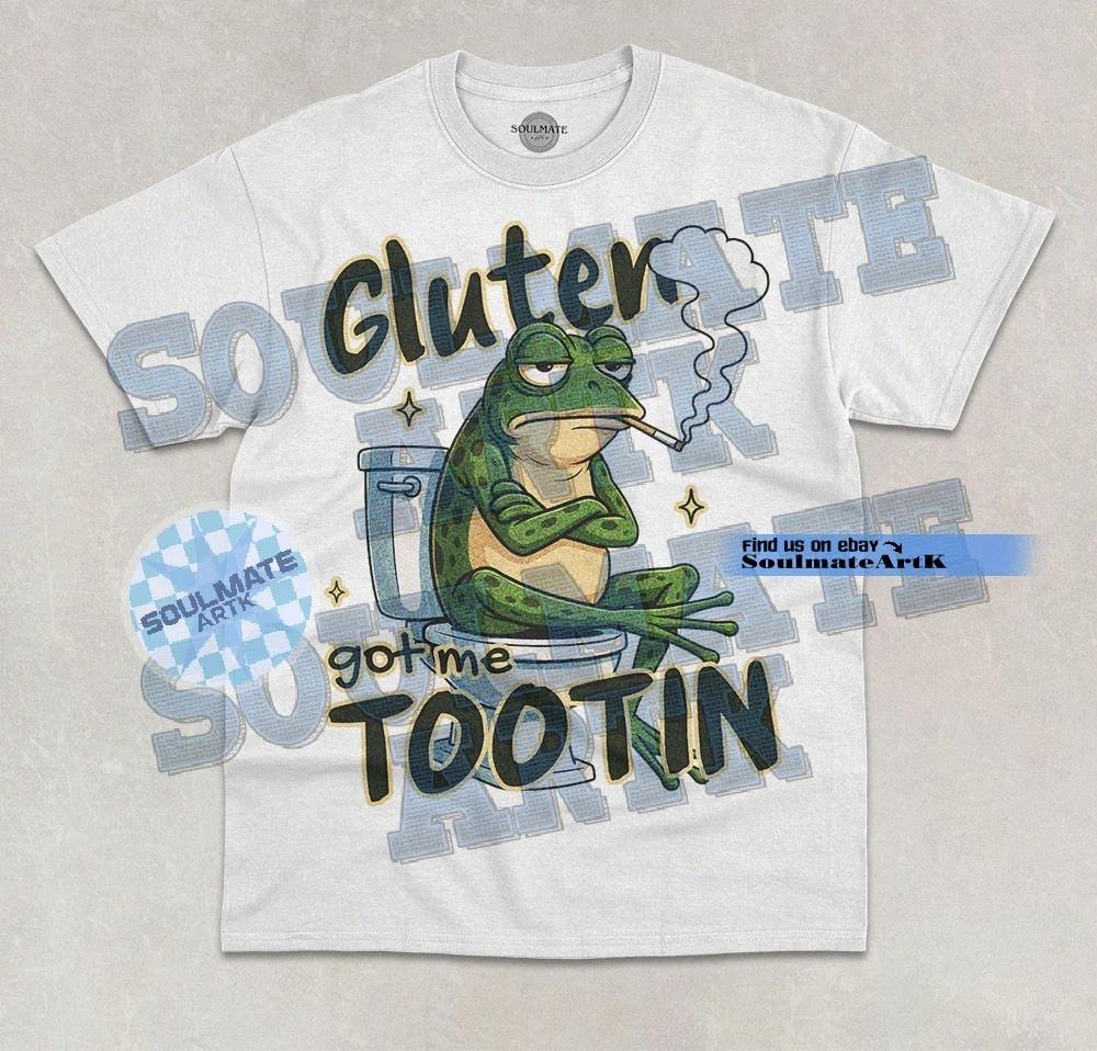 Gluten Got Me Tootin T-Shirt Funny Frog Meme Joke Hilarious Graphic Unisex Shirt L