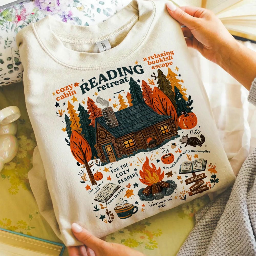 Women Cozy Cabin Reading Retreat Comfort Unisex Top Book Lover Vintage Dark Academia Autumn Cozy Readers Sublimation Sweatshirt
