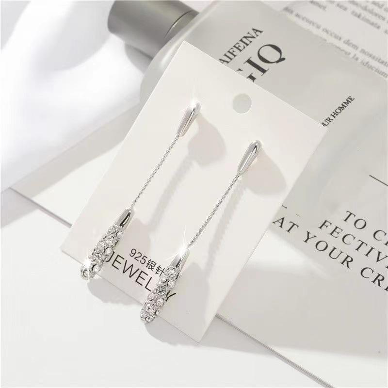 925 Silver Needle Non-Piercing Ear Clips for Women – Long Dangle, Painless, Simple Mori and Cold Style Stud Earrings