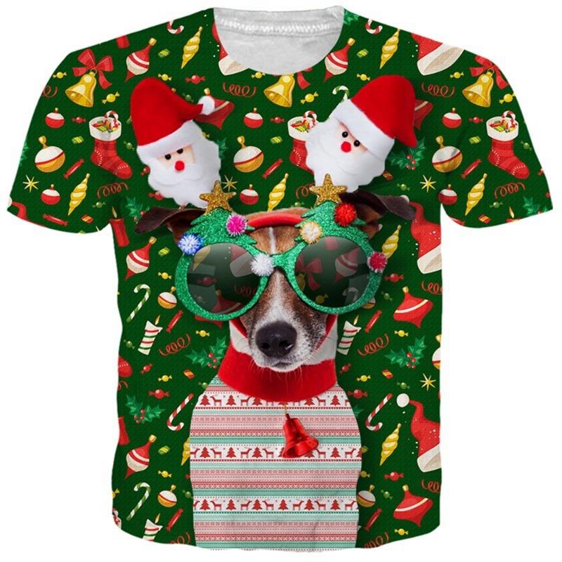 Vtipné vánoční tričko pánské top 3D svalový potisk tričko s krátkým rukávem kulatý výstřih streetwear pánské nadměrné košile ležérní harajuku oblečení
