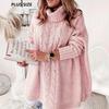 Cross-border Autumn and Winter Solid Color Lapel Bat Sleeve Loose Casual Large Size Women's Knitted Top