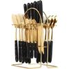 Conjunto de Talheres Misto com 24 Peças Aço Inoxidável Cabo de Cerâmica Utensílios de Mesa Conjunto de Jantar com Suporte de Armazenamento-Facas/Colheres/Garfos/Colheres de Chá para Família