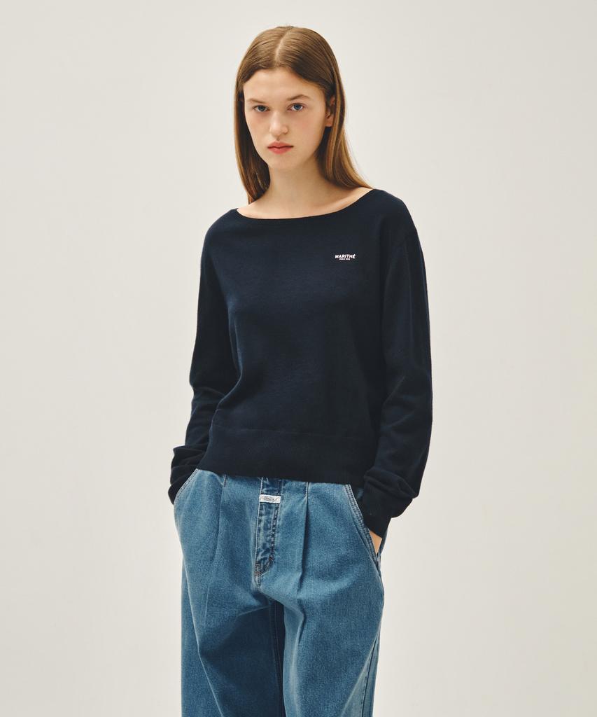Malittepeulangsowajeobeo W Boat Neck Knit Pullover Navy