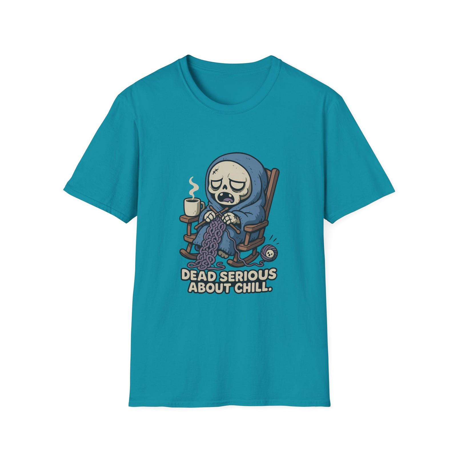 Unisex Softstyle T-Shirt Mens Womens Tees Top Dead Serious Chill Funny Skeleton Knitting Halloween M