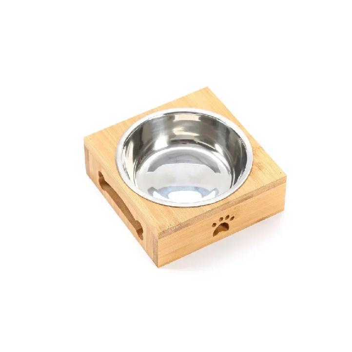 Pet Dog Cat Bowl Ceramic Bowl Bamboo Wooden Table Into A Kitten Skid Resistant Double Bowl Small Dog Food Bowl L