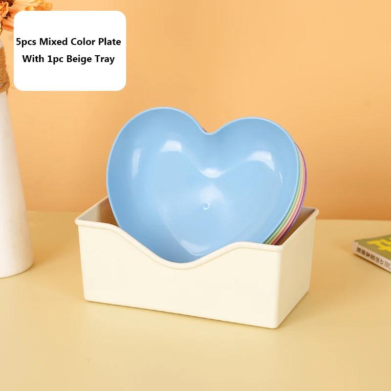 Set of 6pcs Heart-shaped Plate Creative Cake Plate with Tray Bone Dish Dried Fruit Snack Plate Candy Plate Container Snack Plate