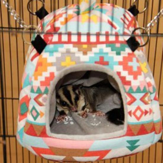 Squirrel Bed Colorful Pattern Keep Warmth Soft Texture Cute Pet Rat Squirrel Nest with Chain Small Animal Supplies