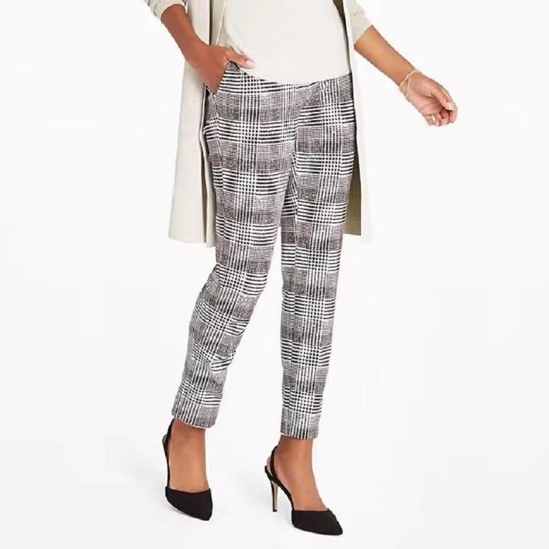Stretch High Waist Gingham Casual Pants Fall and Winter Fashion Plus Size Women's Pencil Pants Pocket Pants Chubby Girl Thin and Comfortable