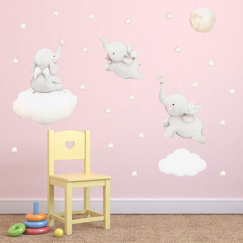 Cartoon Stars Cloud Wall Elephant Sticker Nordic Style Nursery Wall Decals Shining Star Bedroom Kids