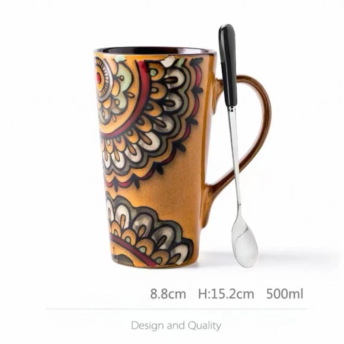 

Nordic Style Large Ceramic Mug with Spoon and Lid – Creative & Personalized Coffee Cup Yellow with Spoon