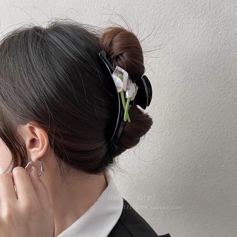 Korea Acetate Tulip Flowers Hair Claw Clip for Women Luxury Big Hair Clip Girl Large Leopard Hair Grab Acrylic Hairpins Gifts
