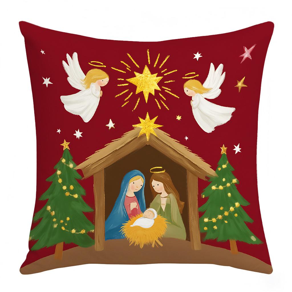 New Christmas Festival Atmosphere Linen Jesus Cartoon Print Living Room Bedroom Cushion Cover Digital Printing