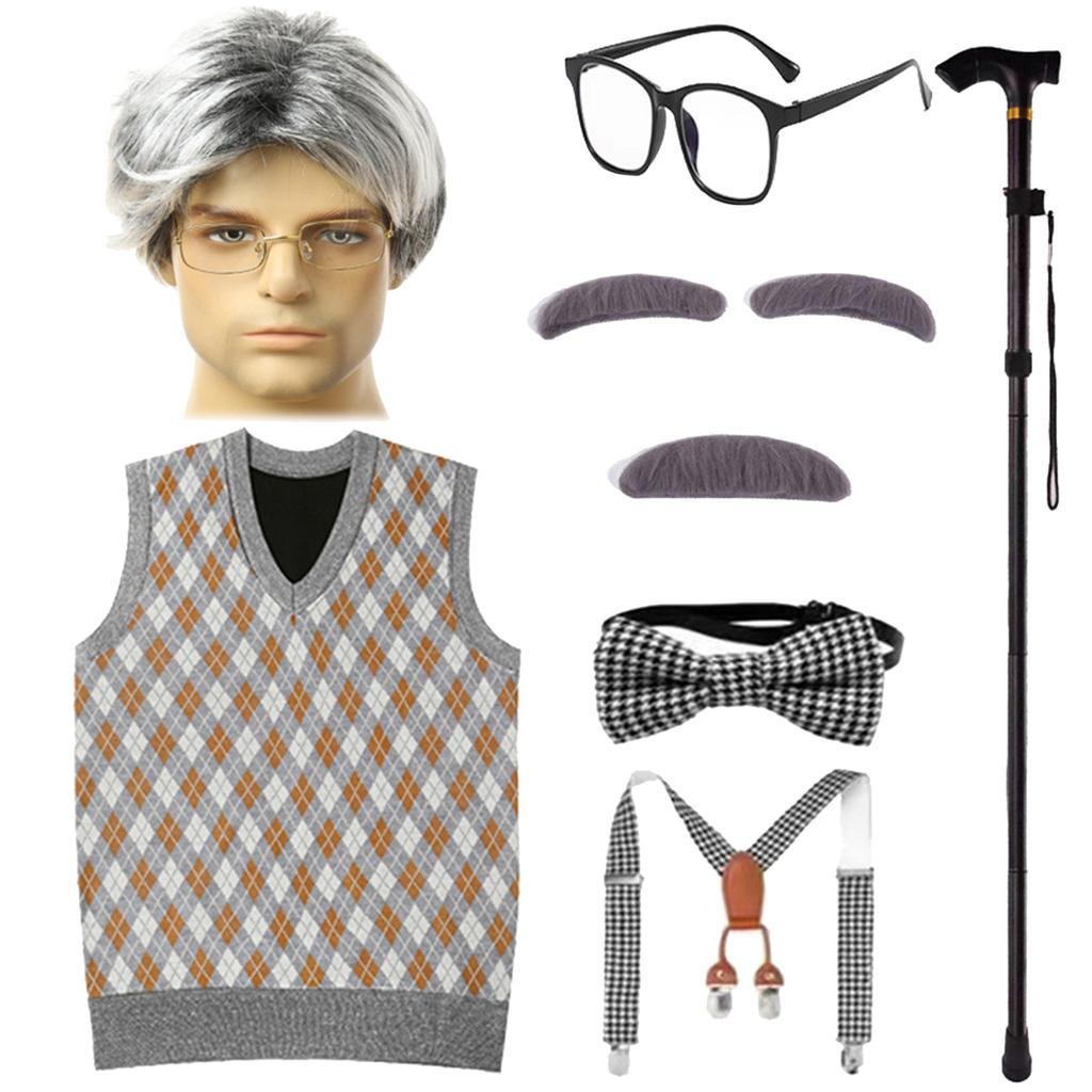 Grandpa Cos For The Elderly On The 100th Day Of School Grandpa Costume Men's Props