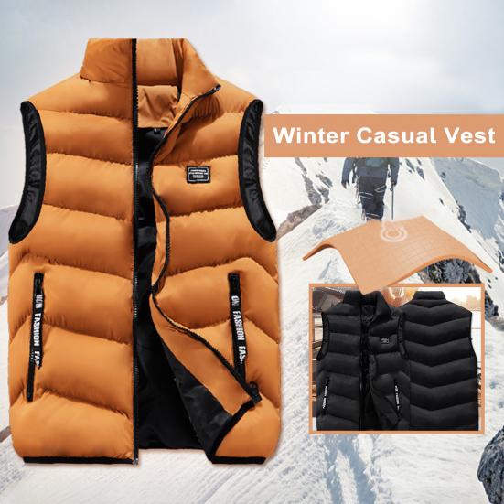 Men Winter Vest Stand Collar Thickened Padded Soft Windproof Warm Neck Protection