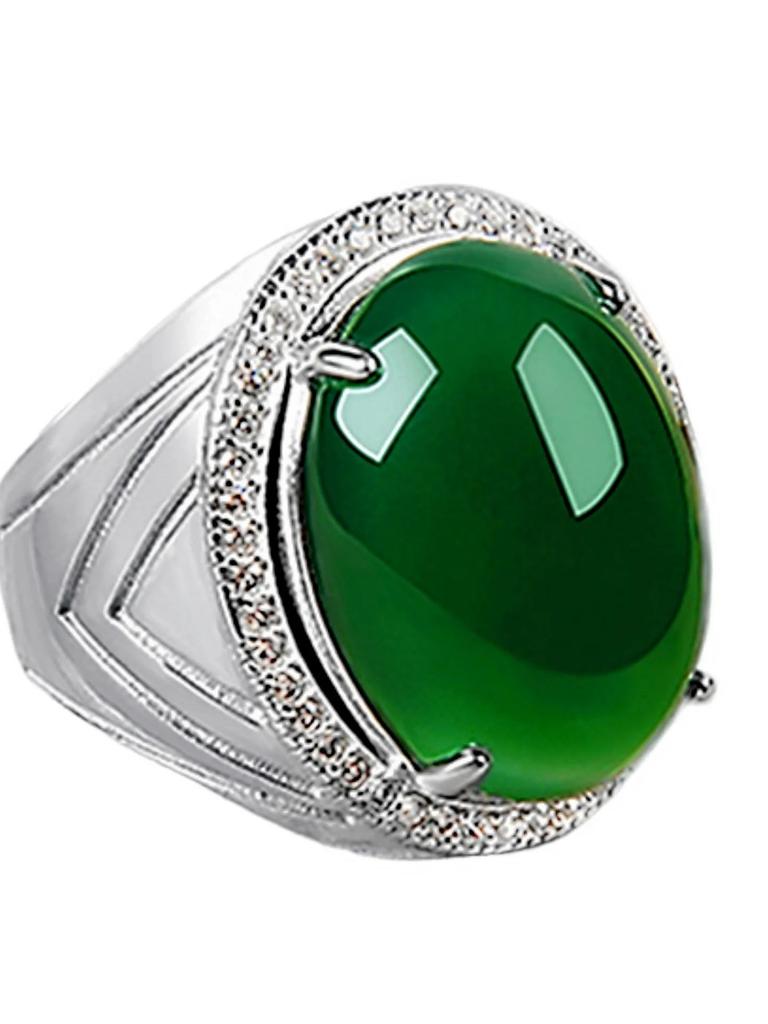 Silver Rings Green Gemstone Ring for Women Men Fine Jewelry Green Chrysoprase Female Luxury Ring