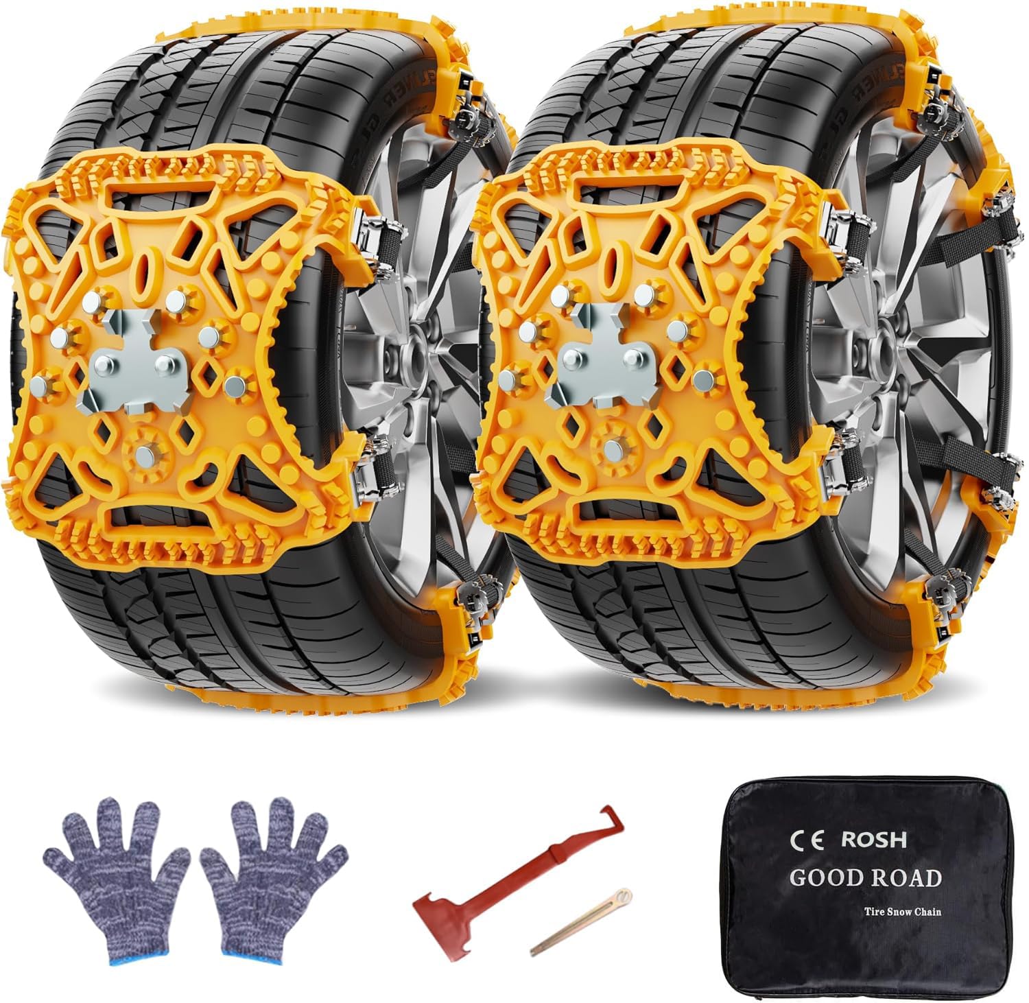 

SEEYA Snow Chains of Easy No Jack Required Adjustable Vibration and for Light Vehicles Non-Metallic (Pack 6) - Installation, (Fits 165mm-275mm), Size,
