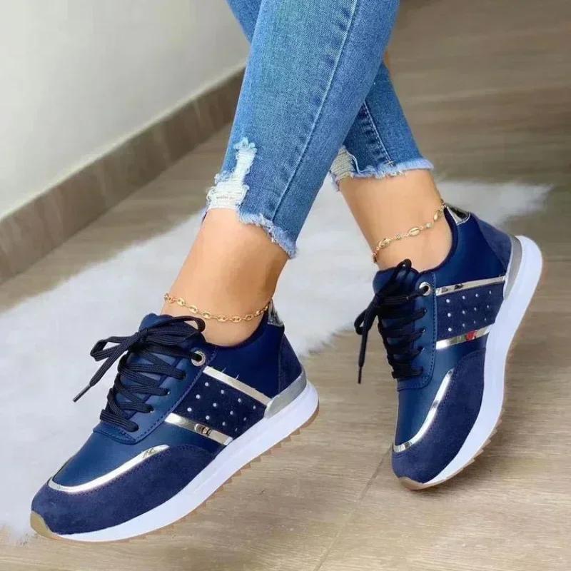 Fashion New Women Sneakers Patchwork Lace Up Flat Shoes Women Lightweight Female Platform Shoes Classic Versatile Zapatillas De Mujer