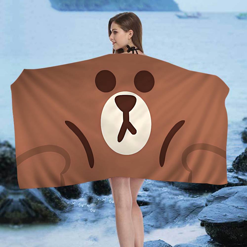 L-Lines Friends B-Brown Bear Microfiber Blanket Quick Drying Beach Towels Oversized Printing Super Absorbent Pool Towel Blanket