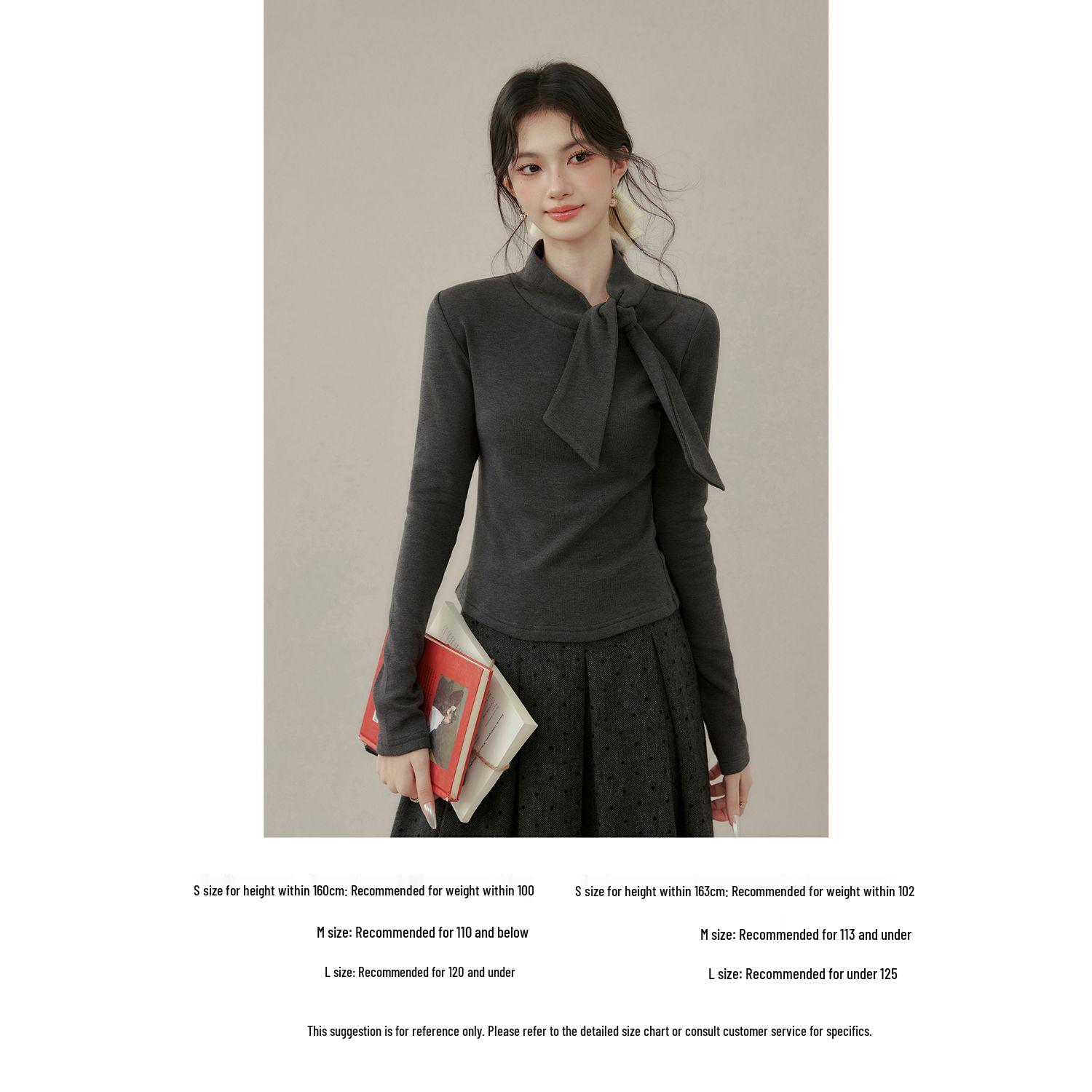 

Women s Autumn-Winter Bow Collar Velvet T-Shirt & Wool Skirt Set - Slim Fit S