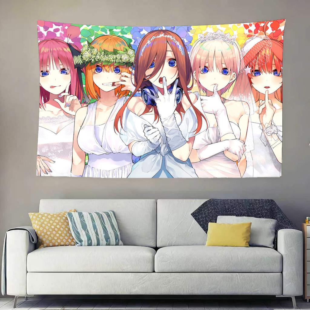 Gotoubun No Hanayome Anime Themed Tapestry Miku Yotsuba Printed Wall Hanging Aesthetic Wall Decor For Anime Dorm Room